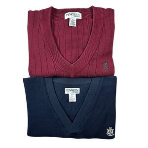 Lot Of 2 Vintage Penguin Sport Sweater Vest Men's XL V-Neck Cotton Golf Y2K